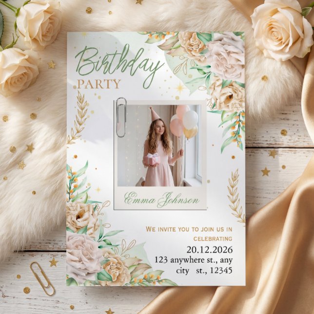 Invitation Fête d'anniversaire florale élégante (Créateur téléchargé)