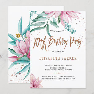Invitation Fête d'anniversaire florale élégante de 70 ans ave