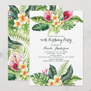 Invitation Fête d'anniversaire florale Fleurs et feuilles tro