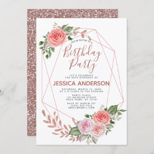 Invitation Fête d'anniversaire florale géométrique de parties