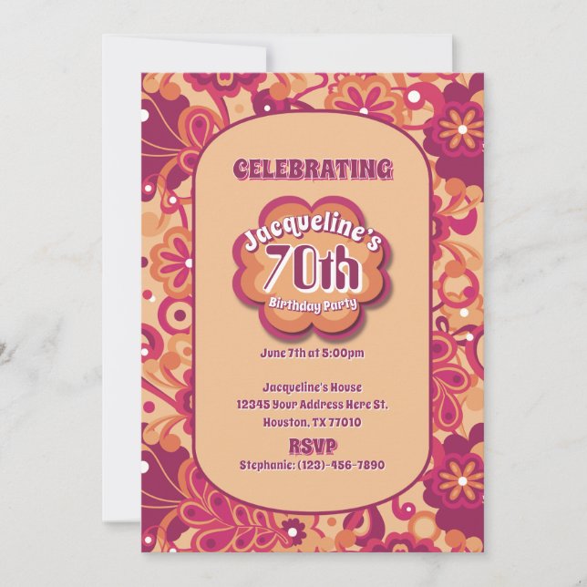 Invitation Fête d'anniversaire florale groovy psychédélique d (Devant)