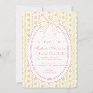 Invitation Fête d'anniversaire florale jaune pastel vintage