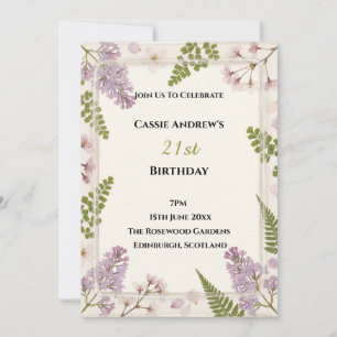 Invitation Fête d'anniversaire florale lavande pour un cap