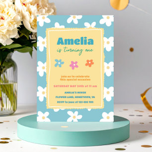 Invitation Fête d'anniversaire florale rétro colorée