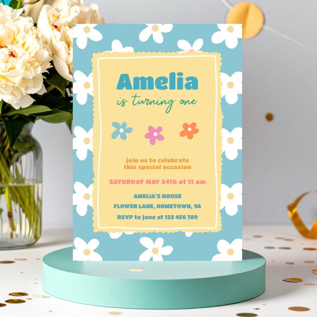 Invitation Fête d'anniversaire florale rétro colorée (Créateur téléchargé)