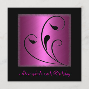 Invitation Fête d'anniversaire florale rose vif glamour noir