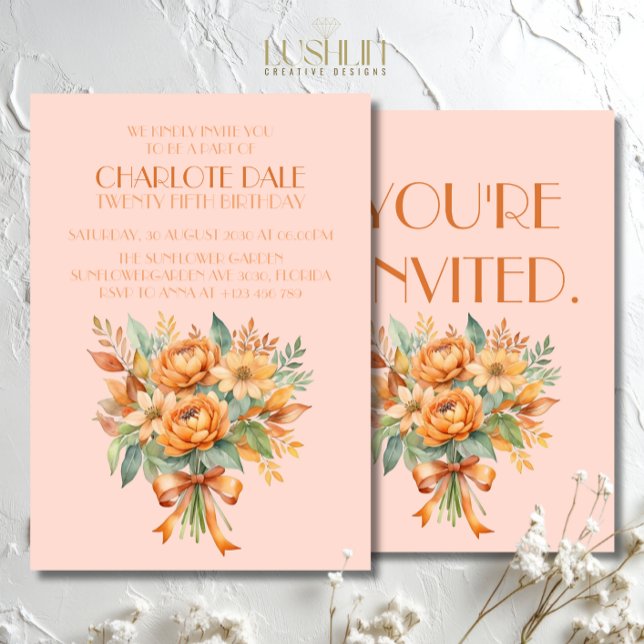 Invitation Fête d'anniversaire florale rustique d'automne (Créateur téléchargé)