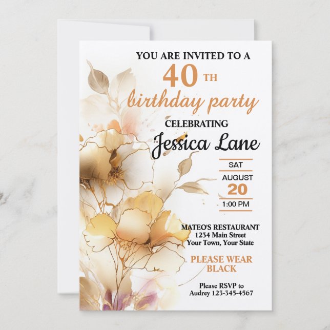 Invitation Fête d'anniversaire florale rustique élégante (Devant)