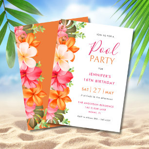 Invitation Fête d'anniversaire florale tropicale lumineuse au