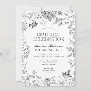 Invitation Fête d'anniversaire florale vintage Toile De Jouy 