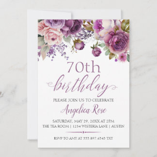 Invitation Fête d'anniversaire florale violette 70e anniversa