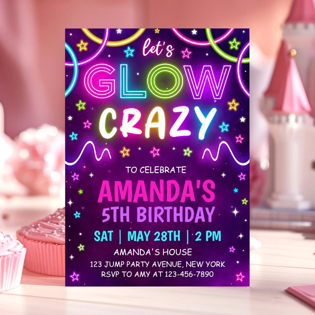 Invitation Fête d'anniversaire folle Neon Glow (Créateur téléchargé)
