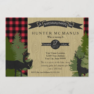 Invitation Fête d'anniversaire Forêt de bois de bûcheron Plai
