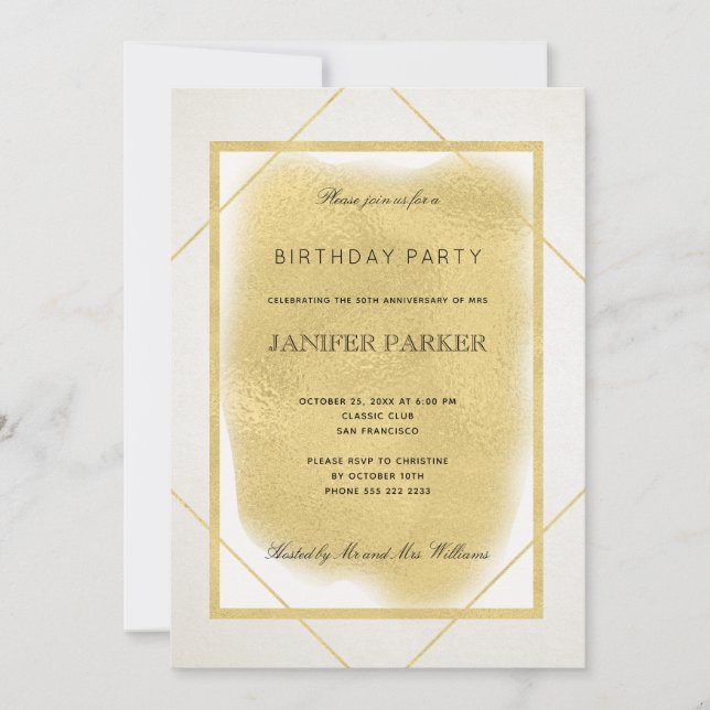 Invitation Fête d'anniversaire formelle encadrée de faux or e (Devant)