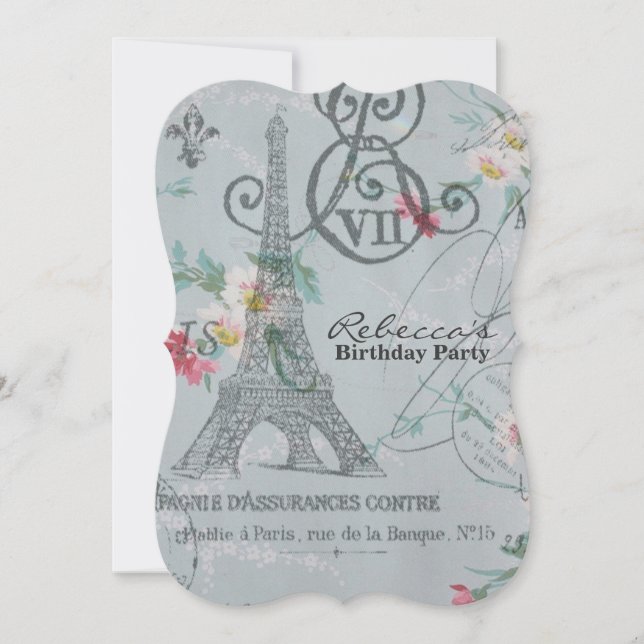 Invitation fête d'anniversaire française de Paris de Tour (Devant)