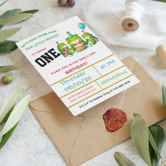 Invitation Fête d'anniversaire Froggy - 1 an! (Créateur téléchargé)