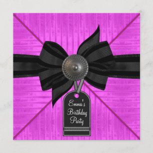 Invitation Fête d'anniversaire Fuchsia Hot rose Black Womans