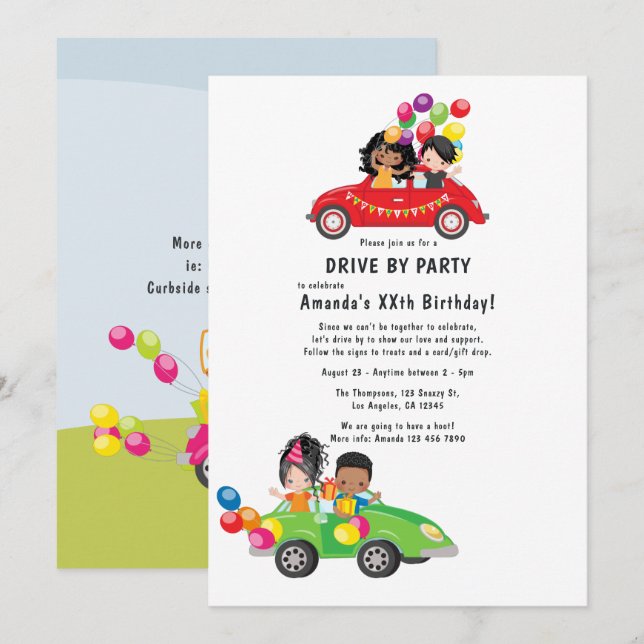 Invitation Fête d'anniversaire Fun Drive By (Devant / Derrière)