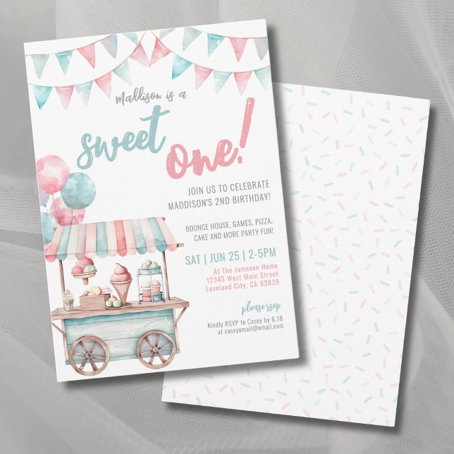 Invitation Fête d'anniversaire Fun Ice Cream Summer pour un p (Fun Ice Cream Summer 1st Birthday Party Invitation)
