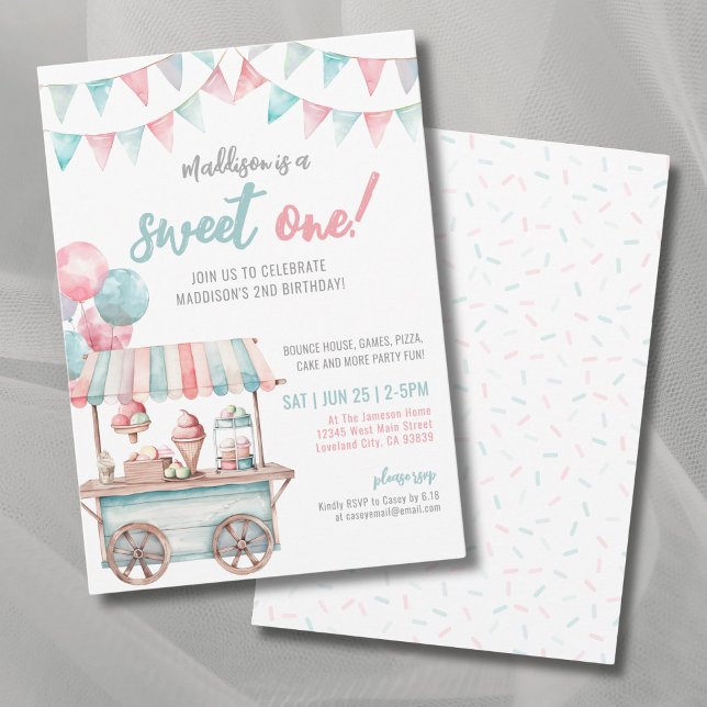 Invitation Fête d'anniversaire Fun Ice Cream Summer pour un p (Fun Ice Cream Summer 1st Birthday Party Invitation)