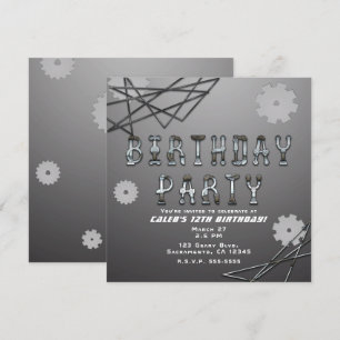 Invitation Fête d'anniversaire Fun Robot Engrenages Futuriste