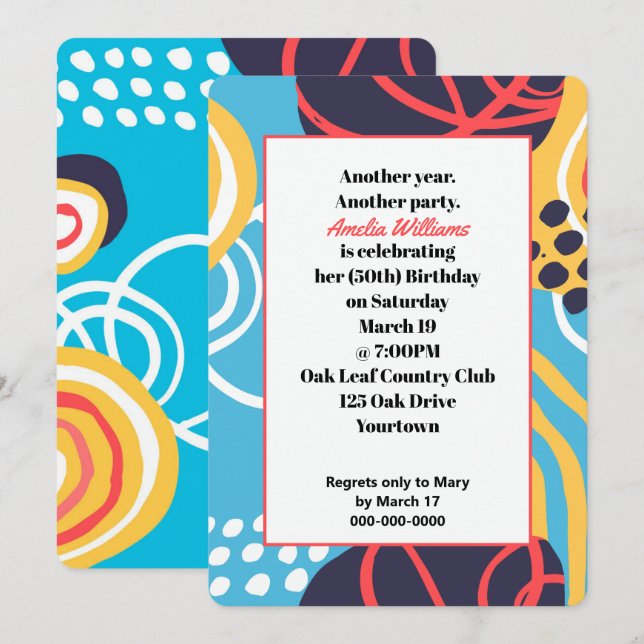 Invitation Fête d'anniversaire Funky Doodles (Devant / Derrière)