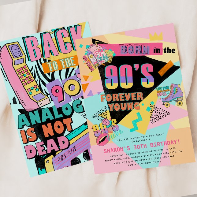 Invitation Fête d'anniversaire funky rétro des années 90 (Créateur téléchargé)