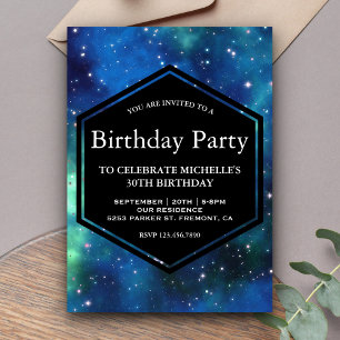 Invitation Fête d'anniversaire Galaxie Espace Céleste Moderne