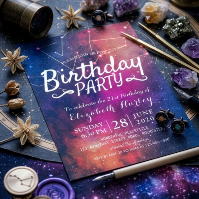 Invitation Fête d'anniversaire Galaxie Étoiles Nébuleuse Cons (Créateur téléchargé)