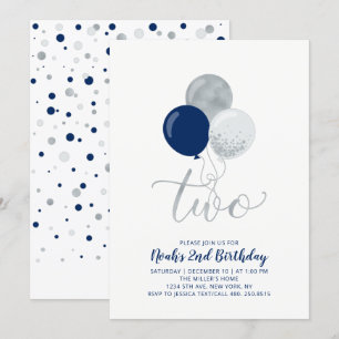 Invitation Fête d'anniversaire garçon 2 ans ballons bleu mari