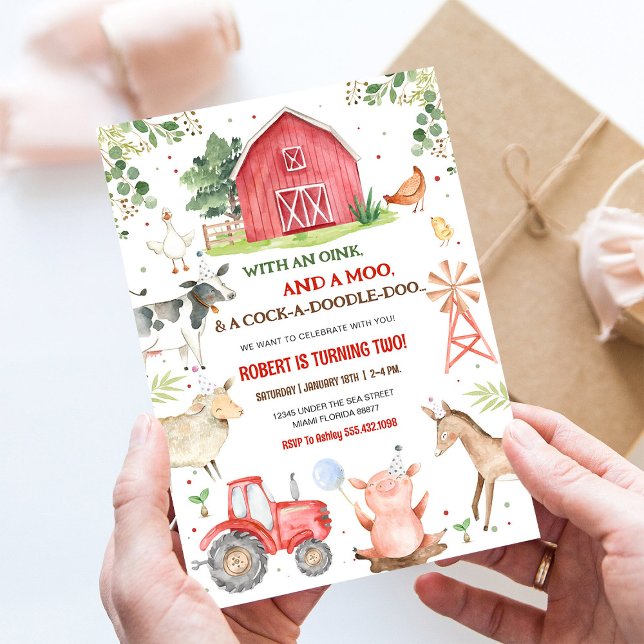 Invitation Fête d'anniversaire garçon animaux de la ferme gar (Créateur téléchargé)