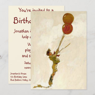 Invitation Fête d'anniversaire garçon au ballon rouge, enfant