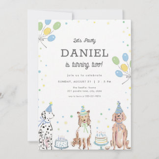 Invitation Fête d'anniversaire garçon bleu Toutou