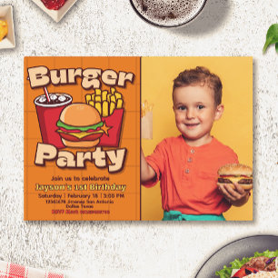 Invitation Fête d'anniversaire garçon Burger Party avec photo