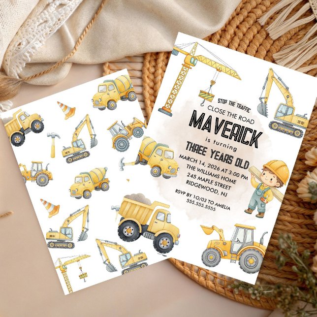 Invitation Fête d'anniversaire garçon construction camion ben (Créateur téléchargé)