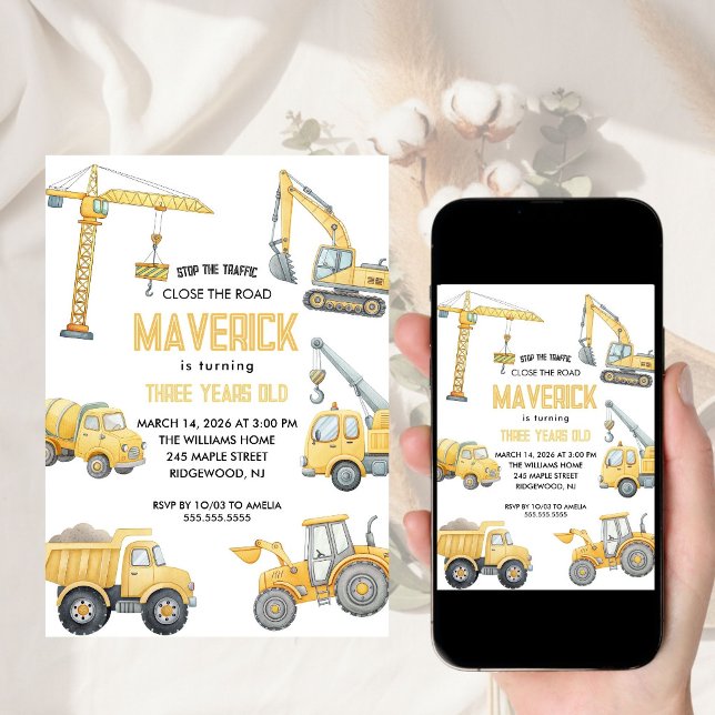 Invitation Fête d'anniversaire garçon construction camion ben (Créateur téléchargé)