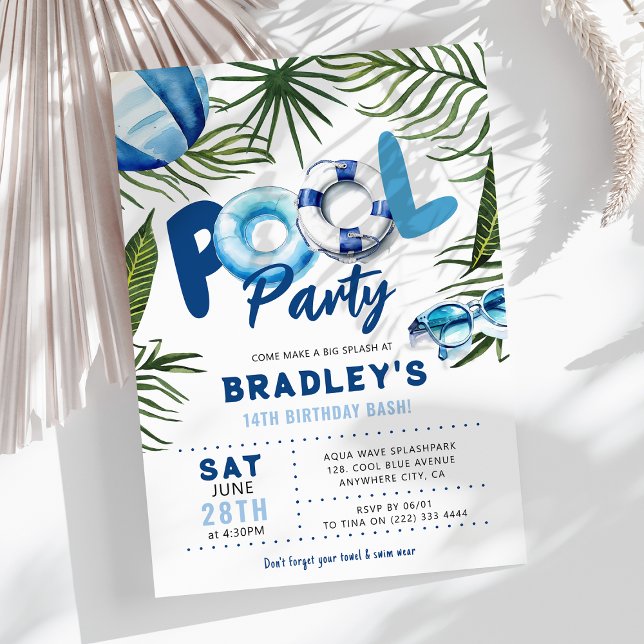Invitation Fête d'anniversaire garçon Cool Dude Pool Party (Créateur téléchargé)