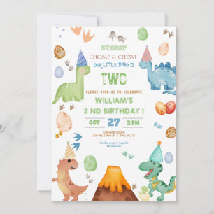 Invitation Fête d'anniversaire garçon Dinosaure Pata Boom Raw
