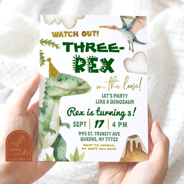Invitation Fête d'anniversaire garçon dinosaure Trois-Rex 3 a (Créateur téléchargé)