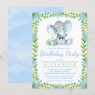 Invitation Fête d'anniversaire garçon éléphant tout numéro