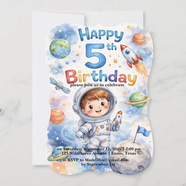 Invitation Fête d'anniversaire garçon espace Planètes Étoiles (Devant)