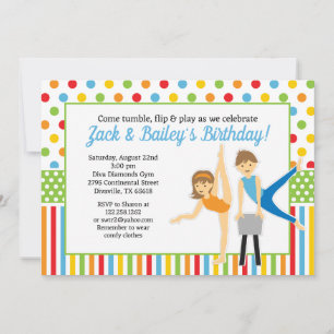Invitation Fête d'anniversaire garçon et fille gymnastique