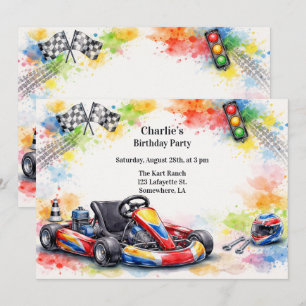 Invitation Fête d'anniversaire garçon kart à aquarelle