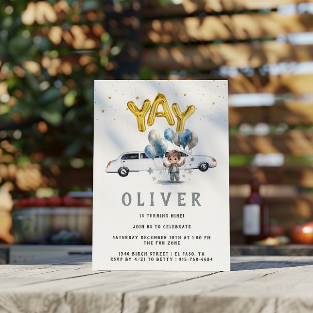 Invitation Fête d'anniversaire garçon | Limo blanche (Créateur téléchargé)