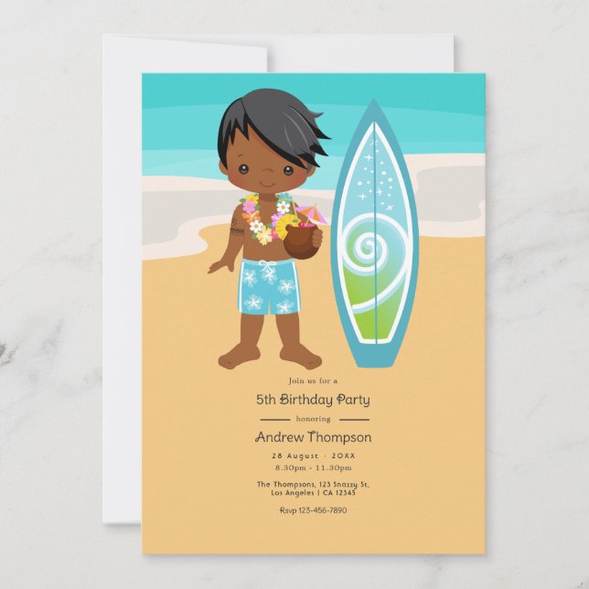 Invitation Fête d'anniversaire garçon Luau Hawaïen (Devant)