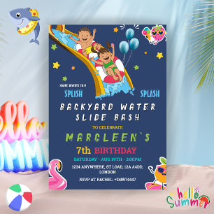 Invitation Fête d'anniversaire garçon ou fille Toboggan aquat