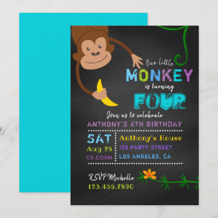 Invitation Fête d'anniversaire garçon petit singe tableau noi