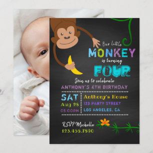 Invitation Fête d'anniversaire garçon petit singe tableau noi