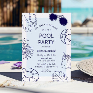 Invitation Fête d'anniversaire garçon piscine thème gribouill