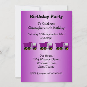 Invitation Fête d'anniversaire garçon Purple Truck Design